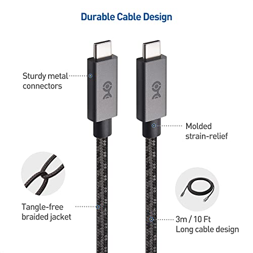 Cable Matters Braided Long USB C Cable, Up to 100W Charging, 10ft, Gary | 480Mbps Data, No Video Support, USB C Charger Cable, Compatible with MacBook Pro, PS5 Controller
