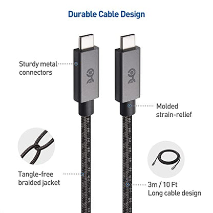 Cable Matters Braided Long USB C Cable, Up to 100W Charging, 10ft, Gary | 480Mbps Data, No Video Support, USB C Charger Cable, Compatible with MacBook Pro, PS5 Controller