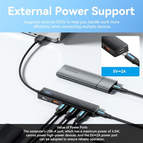 VENTION 10Gbps USB 3.2 Hub, USB Hub with 4 USB A 3.2 Ports, USB 3.2 Gen 2 Splitter USB Expander for Chromebook Surface Pro 3 iMac PS4 Laptop Xbox Flash Drive - size: 0.5FT, style: USB 3.2 10Gbps
