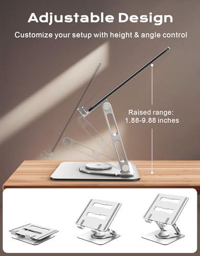 RIWUCT 360° Rotatable Laptop Stand for Desk Adjustable Height, Ergonomic Laptop Riser Holder with Dual-bar Support, Portable Computer Notebook Stand for MacBook Air Pro, Dell XPS, HP (10-16") - style: Rotatable