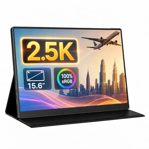 2.5K Portable Monitor, 15.6 inch 2560x1600 QHD External Monitor 100% sRGB Eye Care USB-C HDMI Second Screen for Laptop Mac Phone PS4/5 Xbox Switch