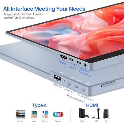 15.6 Inch Touchscreen Portable Monitor, FHD 1080P IPS Full Function USB-C Ultra Slim Travel Screen, Portable Display w/Speakers & VESA Mount for Laptop Mac PC Phone PS4 PS5 Switch - size: 15.6inch Touch