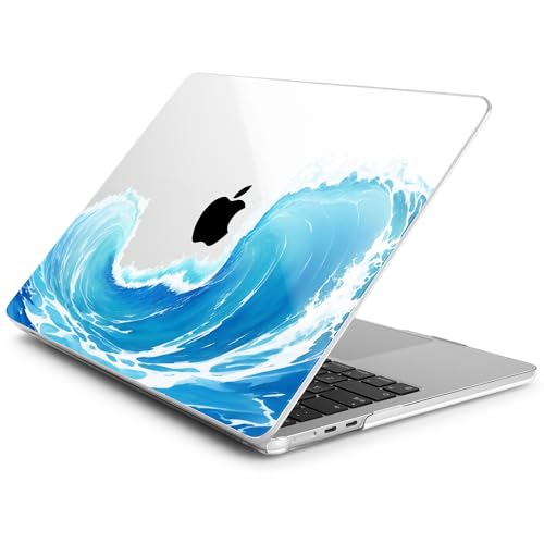 Batianda Case for New MacBook Air 13 inch 2026 M5 2025 M4 2024 Model A3240 A3113 M3 A2681 M2, Floral Designed Protective Hardshell Keyboard Cover & Screen Protector and USB-C Adapter, Blue Waves - color: Blue Waves