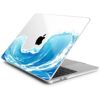 Batianda Case for New MacBook Air 13 inch 2026 M5 2025 M4 2024 Model A3240 A3113 M3 A2681 M2, Floral Designed Protective Hardshell Keyboard Cover & Screen Protector and USB-C Adapter, Blue Waves - color: Blue Waves