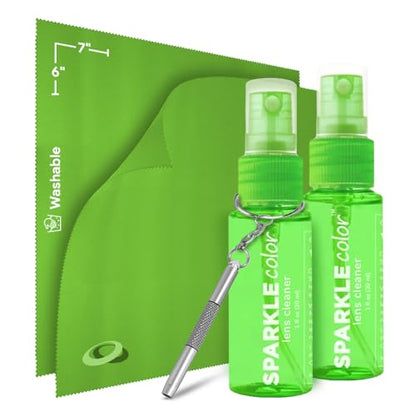 Sparkle Anti-Reflective Safe Lens Cleaner & Repair Kit – (2) 1oz Glasses Cleaner Spray, (2) Microfiber Cloth & Keychain Screwdriver for Eyeglasses, Sunglasses, Lenses & Screens (5 Piece Set) - style: Green | 2x1oz Lens Spray + 2 Microfiber Cloths + 1 Scre