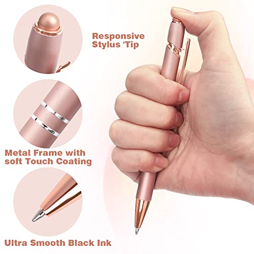 Bribobo 6 Pack Ballpoint Pen 2-in-1 Stylus, 1.0 mm Black Ink | Retractable Ballpoint Pen with Stylus tip, Metal Stylus Pen for Touch Screens - color: 6