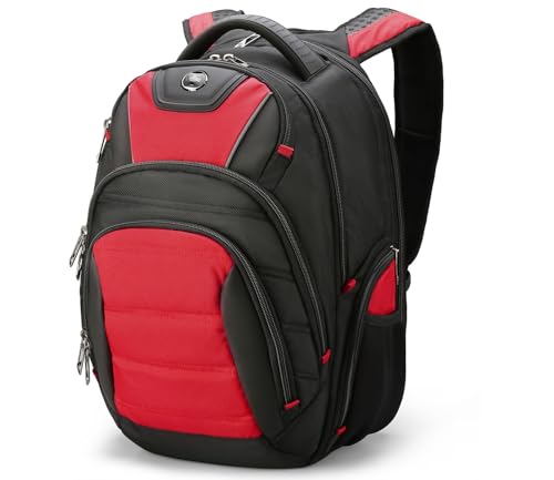 Swissdigital Design Men's Laptop Backpack for College and Business Travel with Integrated USB Charging Port and RFID Protection Fits 15.6" Laptops Black/Red | J14-41 - color: Black/Red