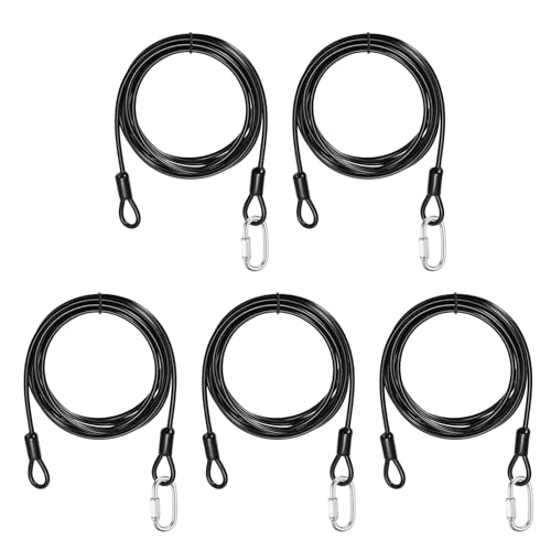 PATIKIL Security Cable Lock (5/32" Dia 8.2ft, Black)(5 Set) Vinyl Coated 304 Stainless Steel Double Loop Flexible Wire Rope Safety Cable with Quick Links Locking Connectors - color: Black, size: 5/32" x 8.2ft