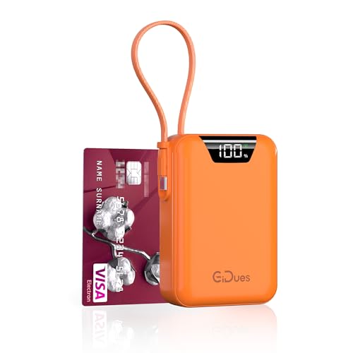 M2 Portable Charger, 20000mAh Power Bank, PD 35W Ultra Fast USB-C Built-in Cable, Compact Cute Mini External Battery Pack for iPhone, Samsung, Android iPad (Orange) - color: Orange