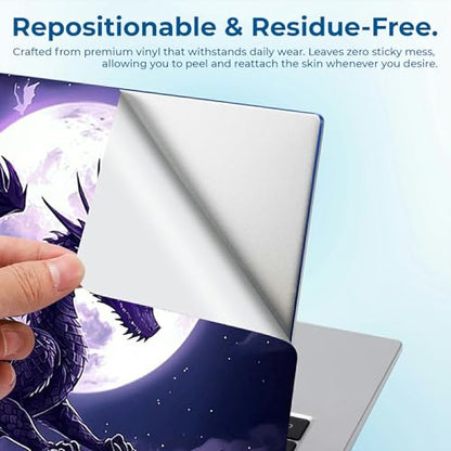 Reusable Universal Laptop Skin Sticker, Cut to Fit for 11.6–15.6 Inch Laptops, Waterproof Protective Film, No-Residue - Moonlight Purple Dragon - color: Moonlight Purple Dragon