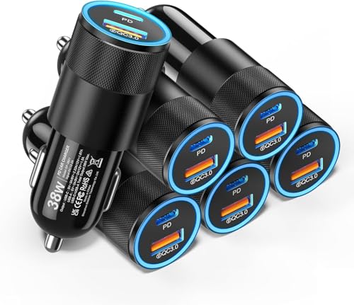 6 Pack USB C Car Charger, Ancekoy 38W USB-C + USB-A Car Charger Adapter | Fast Charge PD/QC 3.0 Cigarette Lighter Adapter USB Charger Plug for iPhone 17/16/15/14/13/12/11/Pro Max, iPad, Samsung - color: Black, size: 6-Pack