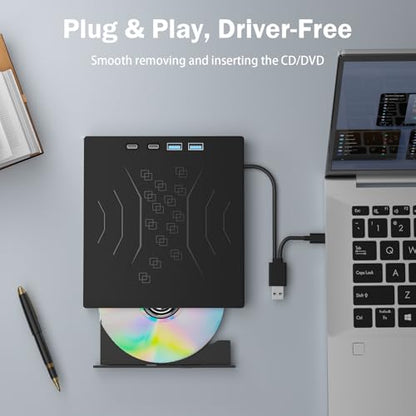 Wbacon 7 in 1 External CD/DVD Drive for Laptop, USB 3.0 External CD Drive | CD DVD +/-RW Disk Drive, Portable CD/DVD Player Burner Reader Writer for Laptop Desktop PC Windows 11/10/8/7/XP Mac Linux - style: External DVD Drive