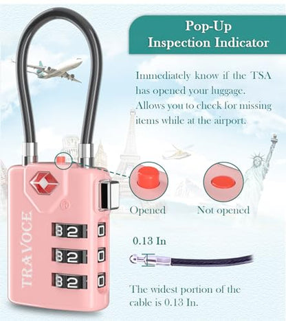 Search Alert TSA Approved Travel Combination Luggage Cable Locks for Suitcase, Gym Locker,Toolbox,Backpack 1,2,4,6 &10 pk (Pink 2 Pack) - color: Pink 2 Pack