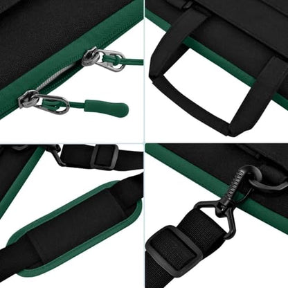 Laptop Case 15.6 inch Shoulder Bag, Durable Shockproof Protective Computer Carrying Briefcase with Multi-Pockets and Strap Compatible with Most 15.6 inch Notebooks,Black-Green - color: Black-green, size: 15.6"