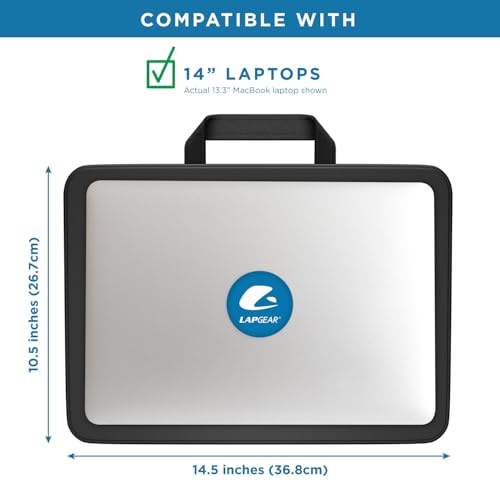 LAPGEAR Compact Lap Desk – Black, Fits 14" Laptops | Microbead Cushion, Built-In Pencil Slot, Carry Handle, Fits Standard Letter-Size Paper (8.5" × 11") - color: Black, size: 14″ Laptop (Compact)