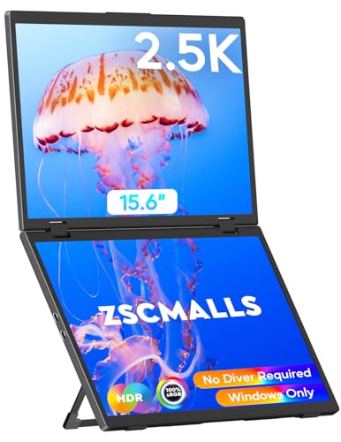 ZSCMALLS 2.5K Dual Monitor(Wins Only), Triple Laptop Screen Extender, 15.6" QHD Folding Stacked Portable Dual Monitor, USB C Travel Extended Computer Display, 180°Rotation, Plug & Play for Laptops - size: 15.6 inch