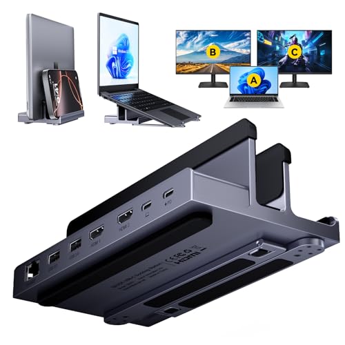 Laptop Docking Station Stand Dual 4K Monitor: QUUGE USB C Docking Station Dual Monitor for Laptop, 2 HDMI (Single 4K@120Hz), 2 USB3.0 Ports, 100W PD, RJ45 Ethernet, Universal Laptop Stand USB C Dock | Triple-monitor workflow, 100W PD input, Gigabit Ethern