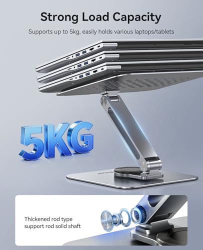 ORICO Adjustable Laptop Stand with 360° Rotating Base, Foldable Aluminum Alloy Laptop Riser for Desk, Compatible with MacBook Neo Air Pro, Dell, HP (Up to 17") - ST10, Gray - color: Gray