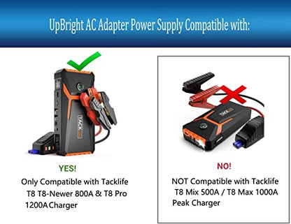 UpBright 15V 1A AC/DC Adapter Compatible with Tacklife HA2 T6 T8 T8-Newer 800A Pro T8Pro 1200A Peak 18000mAh Lithium 12V Car Jump Starter Battery Charger 15VDC Power Supply PSU (NOT for T8 Mix/T8 Max)