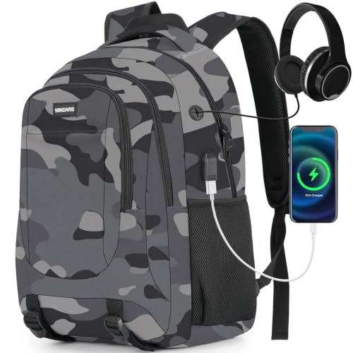 Laptop Backpack for Men and Women: 15.6 Inch Large School Backpacks for Teen Boys Durable Water Resistant College Bookbag Anti Theft Computer Bag with USB Charger for Business Work Travel, Black Camo - color: Black Camo, size: 15.6 Inch