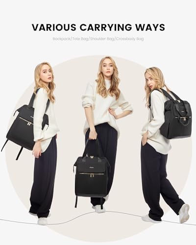 LOVEVOOK Laptop Backpack for Women, 15.6 Inch Work Laptop Bag with USB Port, Fashion Teacher Nurse Backpack Purse, Waterproof Travel Computer Backpack with Organizer Bag, 2PCS, Beige-Black