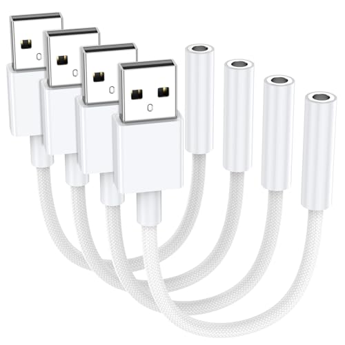 4 Pack USB to 3.5mm Audio Jack Adapter, Audio Aux Cable External Stereo Sound Card, USB to 3.5mm TRRS Female Headset for PS5 PS4 Headphone PC Laptop Linux Desktops and More Device - size: 4 Pack