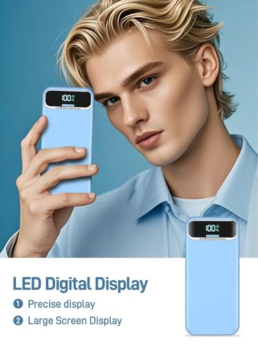 Nusyddy Portable Charger 20000mAh Fast Charging w/Built-in Wall Plug Blue | 22.5W Fast Charging, High Capacity, LED Display, Charge 5 Devices at once, TSA Approved, Compatible with iPhone/Samsung - color: Azure
