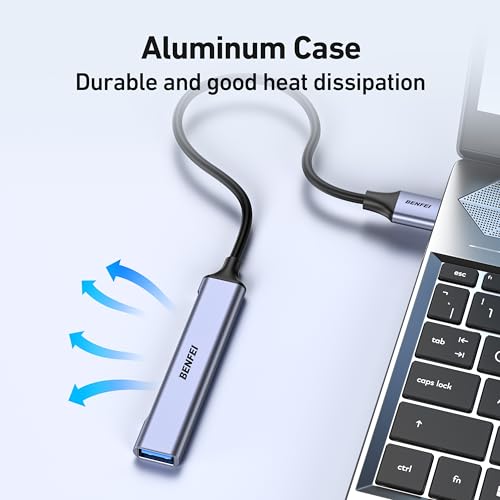 BENFEI 4-Port USB Hub: 1x 10Gbps USB 3.2 + 3X USB 2.0- for Mouse, Keyboard, Flash Drive, Printer - Compatible with Laptop, PC, Xbox, PS5