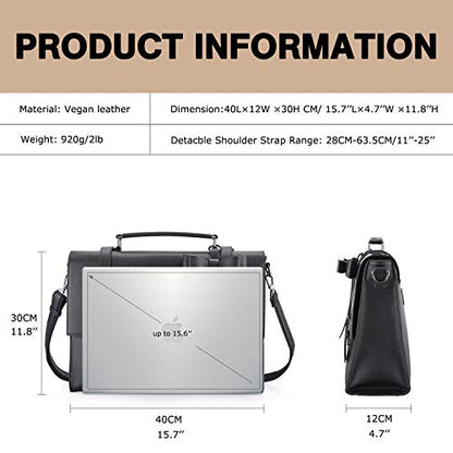 ECOSUSI Laptop Messenger Bag Women Briefcase 15.6 inch Laptop Satchel Handbags - color: Black