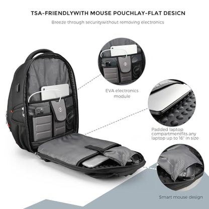 Swissdigital Design Men's Laptop Backpack for College and Business Travel with Integrated USB Charging Port and RFID Protection Fits 15.6" Laptops Bag Black/Grey | J14-02 - color: Black/Grey