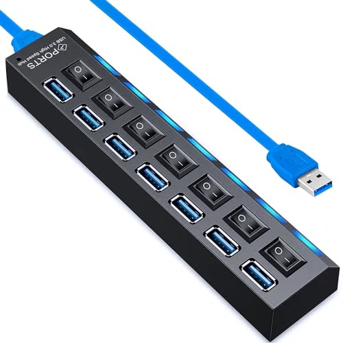 USB Hub 3.0, VIENON 7-Port USB Extender Splitter with Individual LED ON/Off Switches, USB3.0 Hub for Laptop, PC, MacBook, Mac Pro, Mac mini, iMac, Surface Pro and More USB Devices-2FT