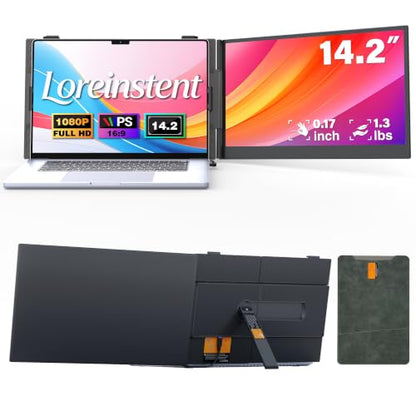 Laptop Screen Extender 14" FHD 1080P 0.17" Ultra Thin Portable Dual Travel Monitor Fits 13-17.3" Laptops, Plug & Play for Windows/Mac/Android/Chrome
