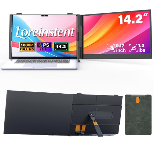 Laptop Screen Extender 14" FHD 1080P 0.17" Ultra Thin Portable Dual Travel Monitor Fits 13-17.3" Laptops, Plug & Play for Windows/Mac/Android/Chrome
