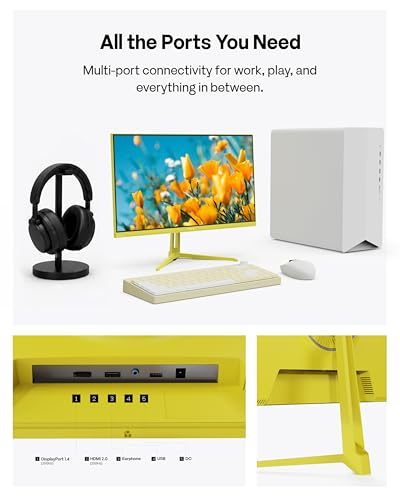 Pixio PX248 Wave Yellow 24 inch 200Hz Refresh Rate FHD 1080p Resolution Fast IPS Panel 1ms GTG Response Time Built-in Speakers Gaming Monitor with Adaptive Sync - color: Yellow