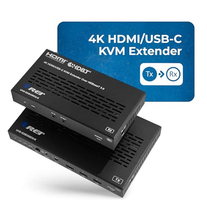 OREI 4K KVM HDMI USB-C Extender Balun HDBaseT 3.0 UltraHD 4K @ 60Hz 4:4:4 Over Single CAT5e/6/7 Cable with HDR, LAN, CEC, & IR Support, RS-232 Up to 330 Ft Audio Out - Power Over Cable - size: 4K HDMI & USB-C w/ KVM
