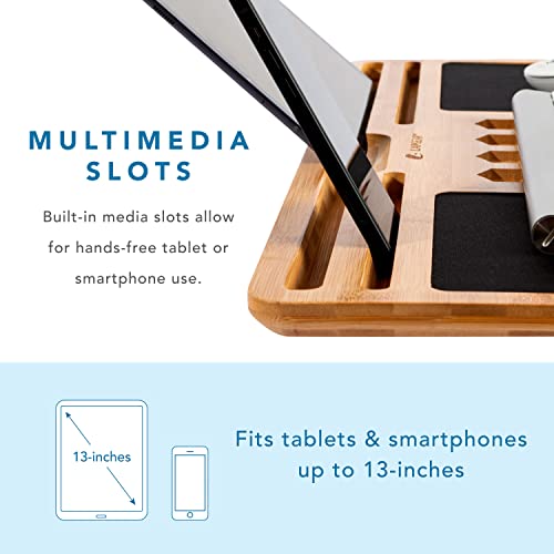 LAPGEAR Bamboo Pro Lap Board with Wrist Rest, Mouse Pad, and Phone Holder - Natural - Fits up to 17.3 Inch Laptops and Most Tablets - Style No. 77101