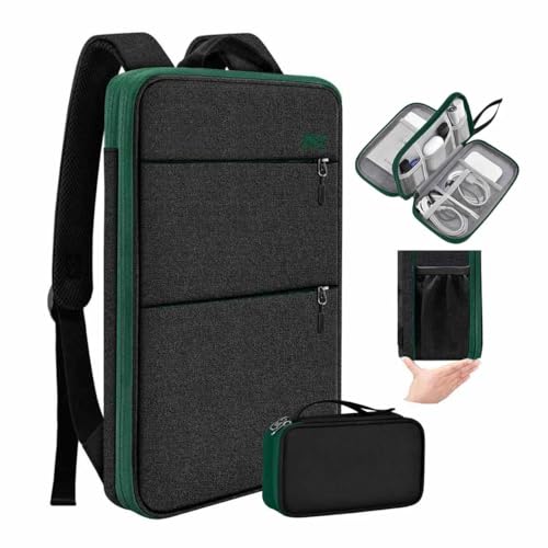 Travel Laptop Backpack with Small Case for 15-16 inch Notebooks, Slim & Expandable Computer Bag for College Business Commute for Men and Women,Black-Green - color: Black-green