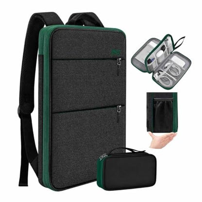 Travel Laptop Backpack with Small Case for 15-16 inch Notebooks, Slim & Expandable Computer Bag for College Business Commute for Men and Women,Black-Green - color: Black-green