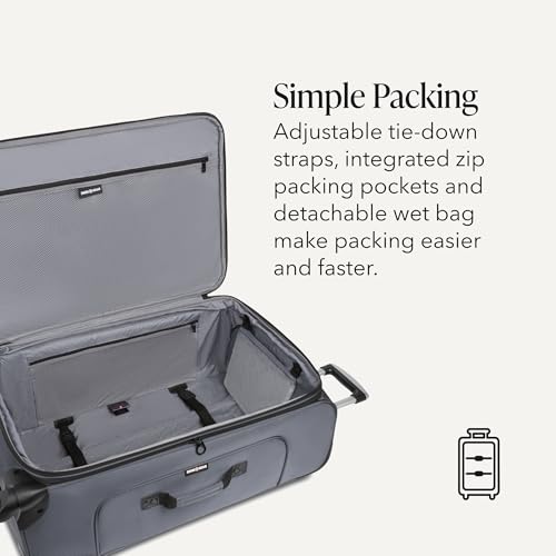 SWISSGEAR Sion Softside Expandable Spinner Luggage Durable Lightweight Travel Suitcase, Dark Grey, Checked-Large - color: Dark Grey, size: Checked-Large