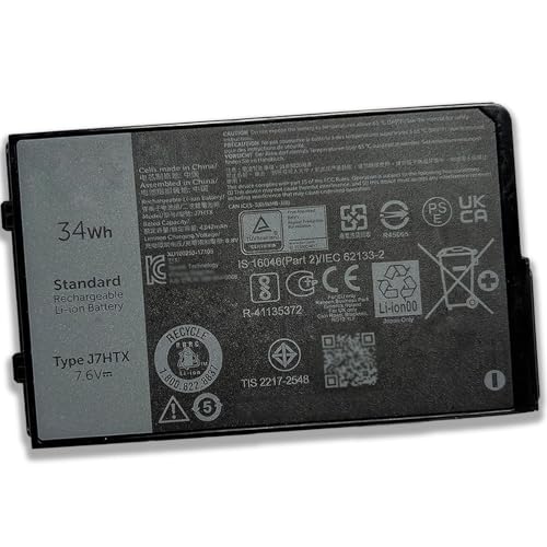 34Wh J7HTX 7XNTR Laptop Battery Replacement for Dell Latitude 7202 7212 7220 Rugged Extreme Tablet T03H T03H002 T03H003 Series 02JT7D 2JT7D FH8RW J82G5 VW5Y4 451-BBOR 451-BCCO 451-BCDH 7.6V 4342mAh - size: 4.28*2.48*0.52 inch J7HTX