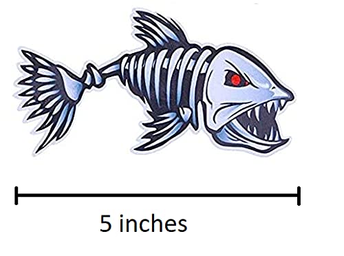 Skeleton Fish Bone Stickers - 2 PCS 5 Inch Left & Right Facing Silver Fish Decals - Waterproof Vinyl Fishing Sticker for Kayak, Canoe, Boat, Tackle Box, Car Bumper, Outdoor Gear - color: Silver