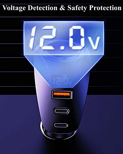 [PD36W&QC22.5W] Car Charger Adapter,5 IN 1 USB Car Charger with Multi Port,[Voltage Display] 12V/24V Car Adapter Compatible with iPhone 15 Pro Max/14/13/12/11/X/XR/XS,Samsung,iPad,Dash Cam etc