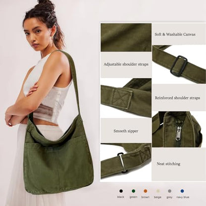 Canvas Tote Bag Casual Hobo Crossbody Shoulder Bag for Women and Men Large Purse Messenger Bag Travel Work - color: 1-b Beige
