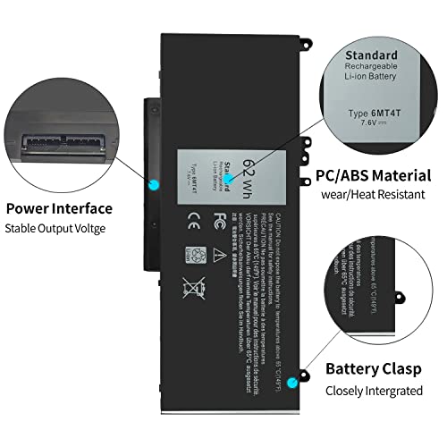 62Wh 6MT4T 7.6V 5470 5570 Laptop Battery for Dell Latitude E5470 E5570 Precision 3510 7V69Y TXF9M 79VRK 07V69Y 079VRK 0TXF9M 0HK6DV - size: 9.17 x 3.73 x 0.27 inches 6MT4T BATTERY
