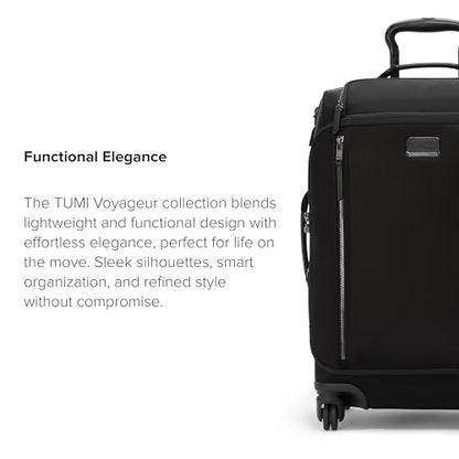 TUMI - Voyageur Leger 4 Wheeled Luggage - Women's Lightweight and Spacious, Sleek Silhouette, Durable Premium Suitcase - 21.8" Dual Access Expandable Carry-On, Black with Gunmetal Hardware - color: BLACK/GUNMETAL, style: 21.8" International Expandable Car