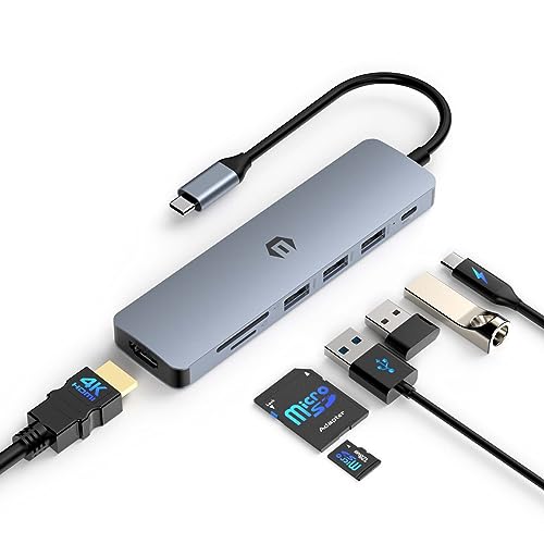 USB C Hub Multiport Adapter, 7 in 1 USB C Docking Station with 4K HDMI, 100W PD Charging Port, 3 USB 3.0, SD/TF Card Reader