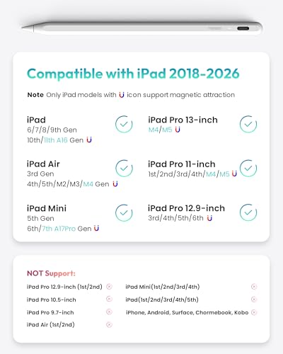 Metapen Pencil A8 V4 for iPad 2018-2026, Upgrade Magnetic Attraction, 2X Fast Charge, Low Latency Stylus Pen for iPad 11-6th Gen, Pro 12.9/11/13-inch M4/M5, Air 3/4/5/M2/M3, Mini 5/6/7th A17 Pro - color: Ivory