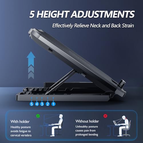AIMIUZI Laptop Cooling Pad for Computer Laptop Cooler for 12-15.6 Inch Notebooks, Laptop Cooling Stand with 5 Quiet Fans, 5 Height Adjustable,2 USB Ports, Phone Stand - color: Red