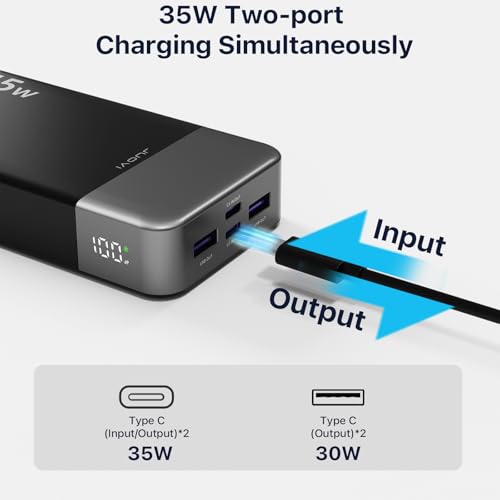 JUOVI Portable Power Bank 20000mAh, 35W Portable Charger, Battery Pack Fast Charging, PD3.0 QC4.0 Phone Battery Pack with LED Display for iPhone 16 15 14, Galaxy, Tablet, Switch, etc - color: Black