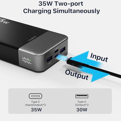 JUOVI Portable Power Bank 20000mAh, 35W Portable Charger, Battery Pack Fast Charging, PD3.0 QC4.0 Phone Battery Pack with LED Display for iPhone 16 15 14, Galaxy, Tablet, Switch, etc - color: Black